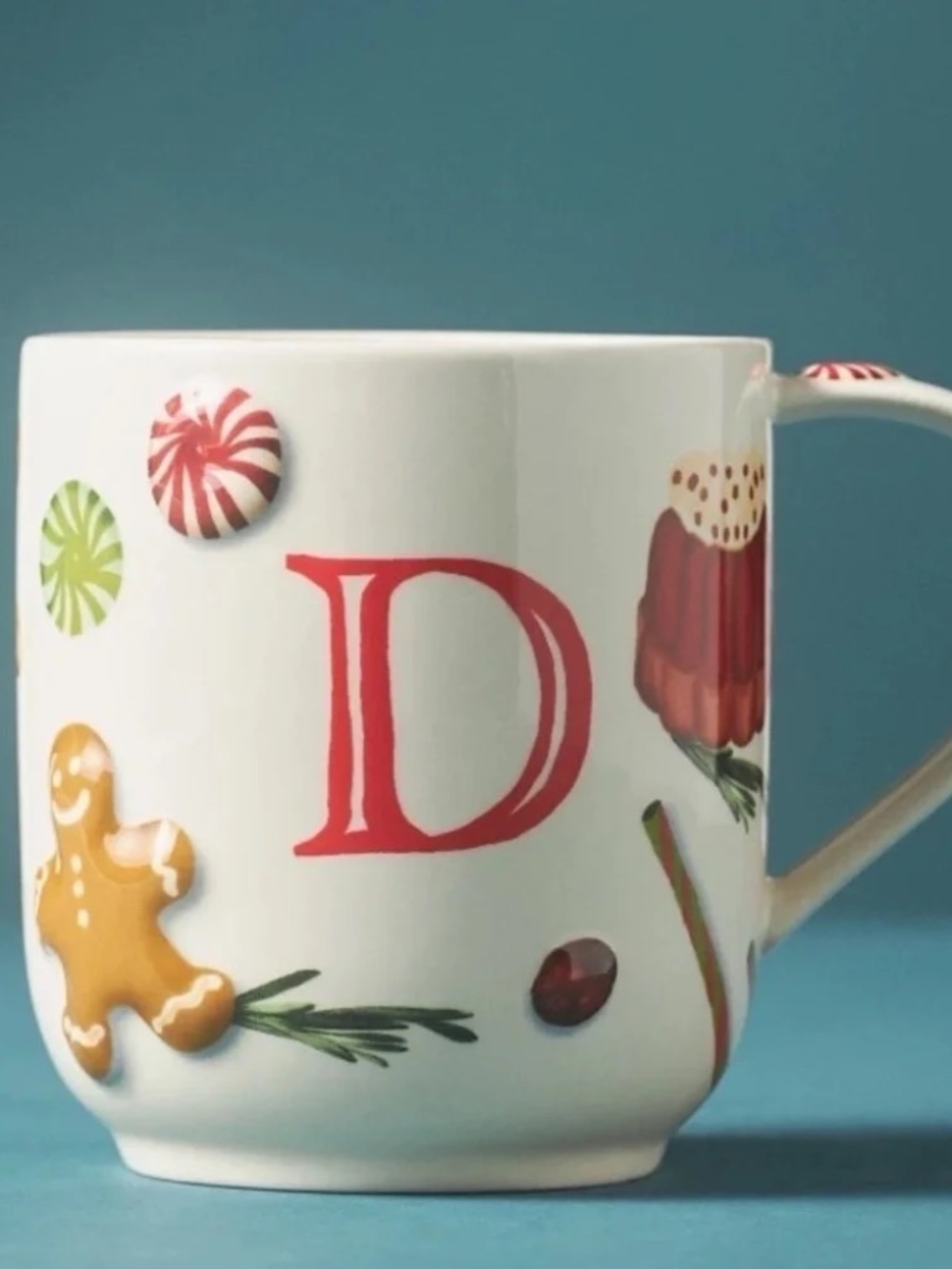 NWT Anthropologie HOLIFAYE STONEWARE MONOGRAM MUG  Christmas D